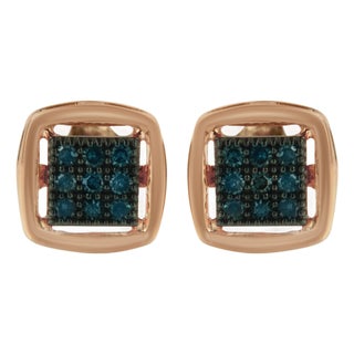 Rose Plated Sterling Silver Rose Cut Treated Diamond Stud Earring (0.25 cttw, Blue Color, I2-I3 Clarity) For Sale