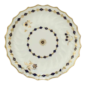 Antique 18th Century English Cobalt Blue Flight Worcester Porcelain Ribbed Plate