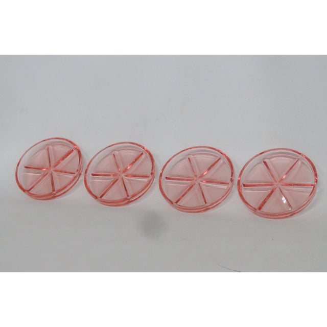 Glass Early 20th CenturyPink Depression Glass Drink Coasters 4pc Set With Raised Wheel Star Design For Sale - Image 7 of 13