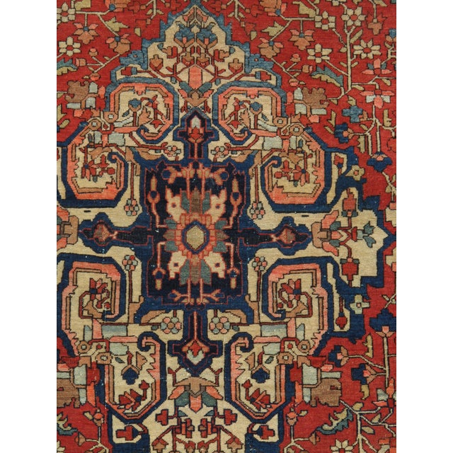 Antique Farahan Sarouk Handmade Oriental Rusty Red & Navy Blue Rug For Sale In New York - Image 6 of 12