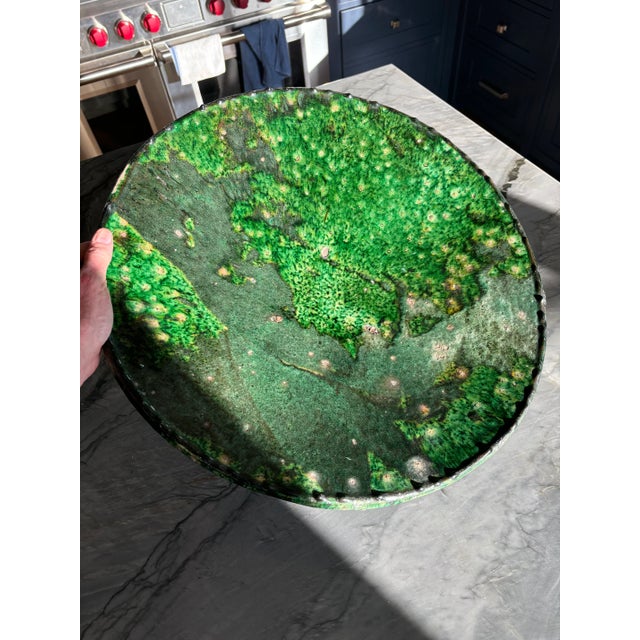 Large French Late 19th Century Castelnaudary Green Terra Cotta Plateau Bowl For Sale - Image 9 of 9