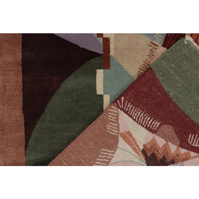 Textile Rug & Kilim Chinese Style Art Deco Rug in Green, Blue & Brown Patterns - 8'x10' For Sale - Image 7 of 8