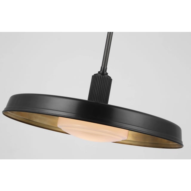 Ruhlmann 24" Factory Pendant in Bronze with White Glass and Brass Interior Designer: Chapman & Myers Fixture Height: 10"...