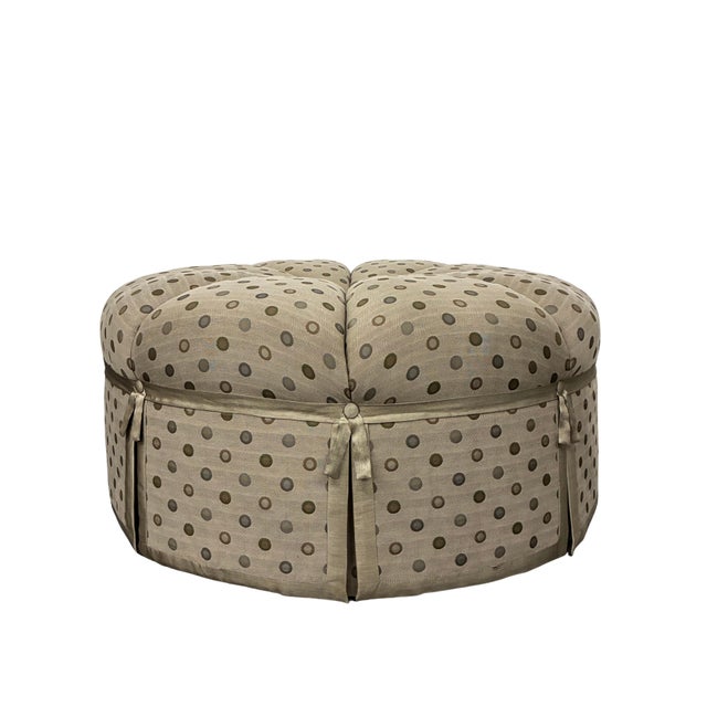 Traditional Dapha Upholstered Furniture Round Tufted Skirted Ottoman, 36” For Sale - Image 3 of 7