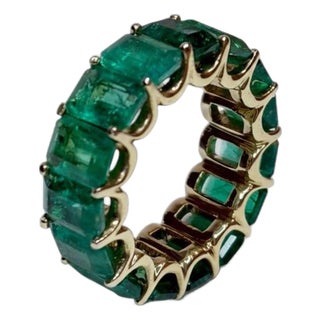Natural 12 Ct High Quality Zambian Emerald Cut Emerald Eternity Band/ Ring 14 Kg For Sale