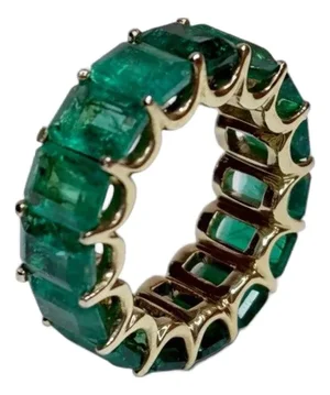 Natural 12 Ct High Quality Zambian Emerald Cut Emerald Eternity Band/ Ring 14 Kg