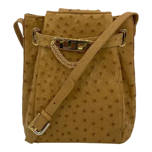 Vintage Judith Leiber Tan Ostrich Kelly Lock Handbag