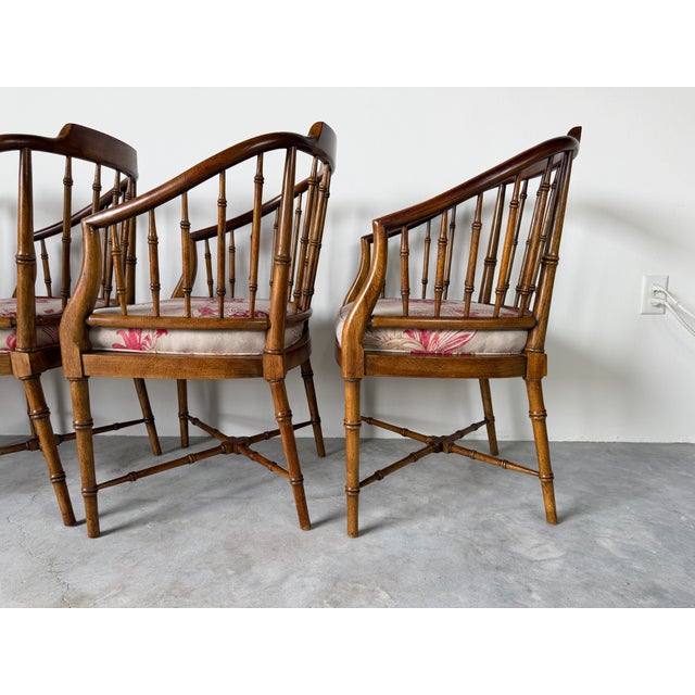 Vintage Drexel Hollywood Regency Faux Bamboo Carved Wood Dining Chairs – Set of 4 For Sale - Image 9 of 18