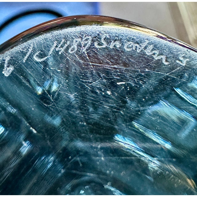Vintage Strömbergshyttan B1046 Swedish Mid-Century Ice Blue Engraved Crystal Vase For Sale - Image 13 of 14