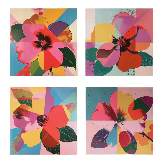 Set of 4 Botanical Photograph Prints — Pop Art Flowers No. 1, Unframed For Sale