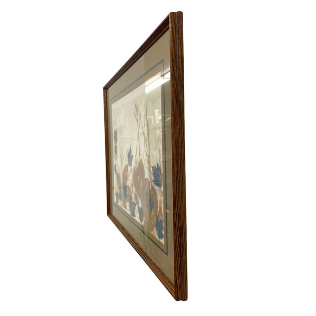 Vintage Framed Botanical Leaf Artwork With Blue and Brown Foliage Motif, Mid-Century Style Wall Art For Sale - Image 4 of 9