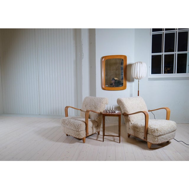 Midcentury Modern Sculptural Wall Mirror in Oak and Crystal Glass, 1960s For Sale - Image 18 of 18