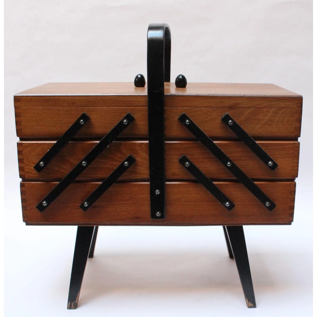 Mid-Century American Modern Stained Oak Extendable Sewing Stand For Sale In New York - Image 6 of 13