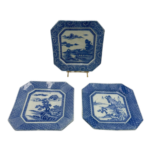 Late 19th Century Set of Three Late Meiji Period Cut Cornered Blue and White Serving Platters