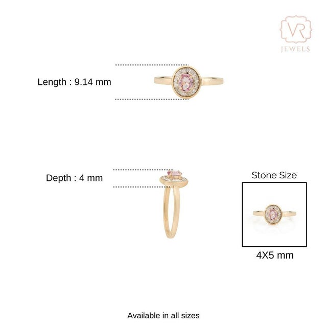 Pink Sapphire & Baguette Diamond Vintage Ring in 14k Yellow Gold Size 7 For Sale - Image 12 of 15