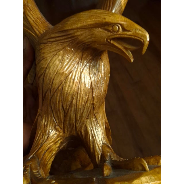 Hand-Carved Single-Piece Figure of an Eagle on Wood Plinth, Circa 1950s For Sale - Image 11 of 14