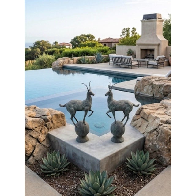 Pair of Neoclassical Cast Iron Gazelle Garden Ornaments on Spherical Finial Bases For Sale - Image 12 of 12