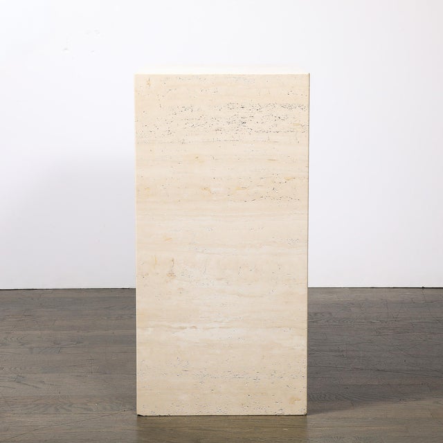 Mid-Century Modernist Rectilinear Minimal Travertine Pedestal For Sale - Image 10 of 11