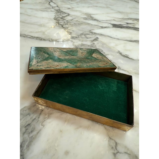 Modern Vintage Green Stone and Brass Inlay Box For Sale - Image 3 of 6