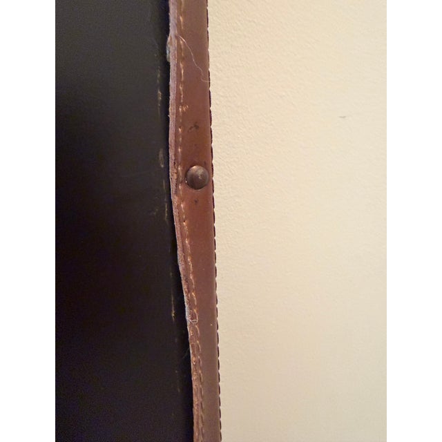 1980s Vintage Ralph Lauren Style Equestrian Cognac Leather Beveled Mirror With Basketweave & Nailhead Detail For Sale - Image 5 of 9