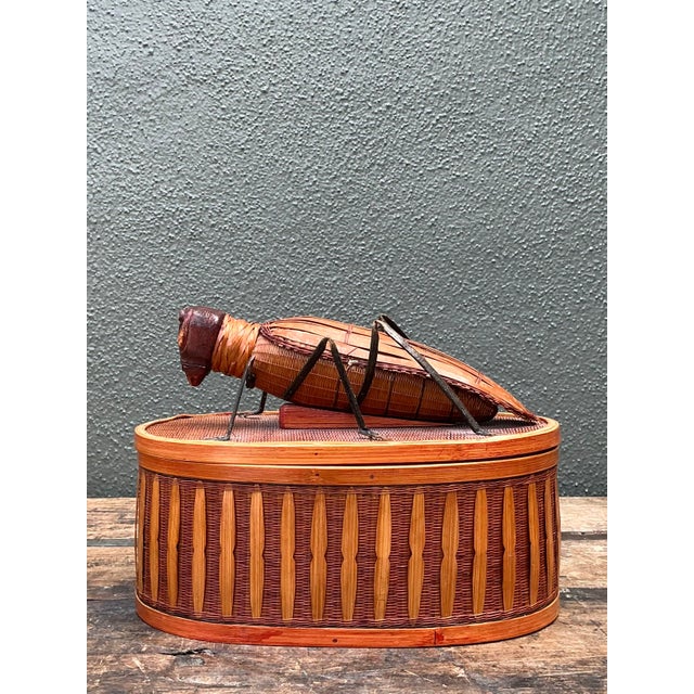 Vintage Shanghai Weave Woven Rattan Bug Box For Sale In West Palm - Image 6 of 12