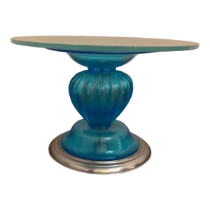 1980s Italian Venetian Blue and Silver Murano Glass Style Coffee Table
