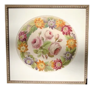 Early 20th Century "Wreath of Summer Flowers" Botanical Watercolor Painting, Framed