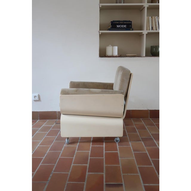 Space Age Bentwood and Velvet Lounge Chair on Castors, 1970s For Sale - Image 3 of 16