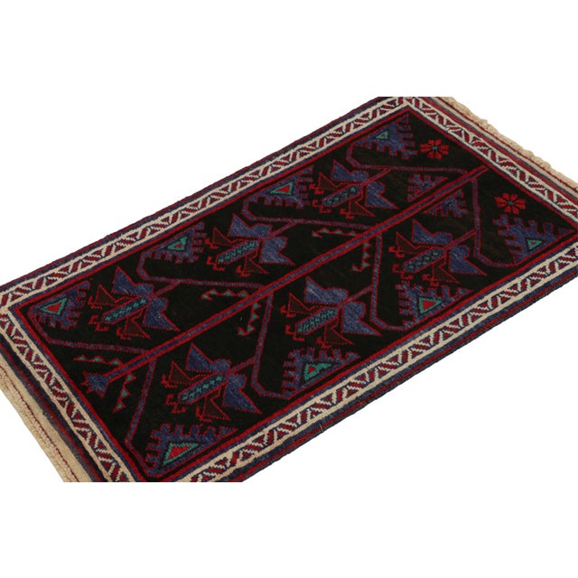 Rug & Kilim 1950s Vintage Baluch Afghan Rug in Black With Red & Blue Patterns by Rug & Kilim For Sale - Image 4 of 7