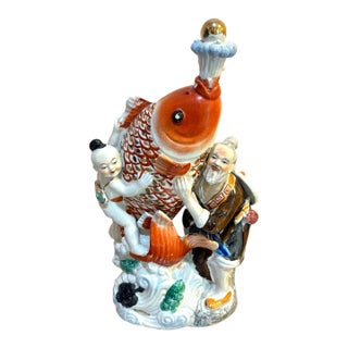 Chinese Porcelain Koi Fish / Boy / Man Sculpture For Sale