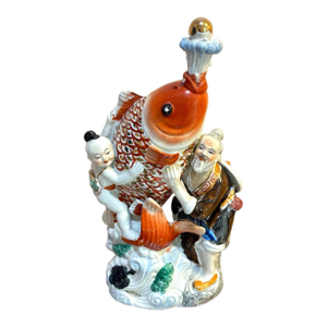 Chinese Porcelain Koi Fish / Boy / Man Sculpture