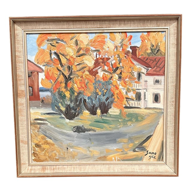 Sune, Autumn Landscape, 1962, Oil Painting on Panel, Framed For Sale