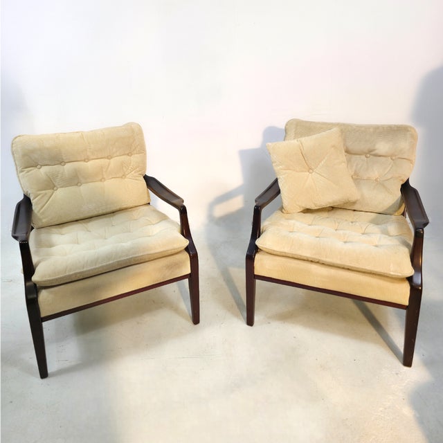 1960s Club Chairs in Beige Corduroy, 1970s, Set of 2 For Sale - Image 5 of 6