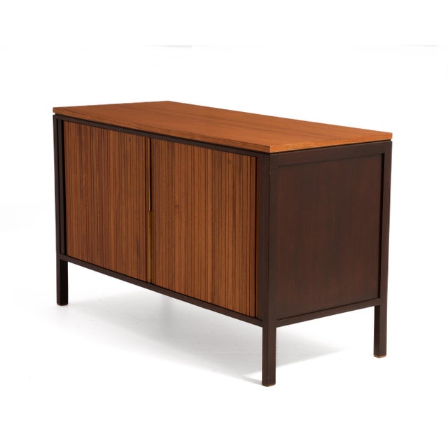 Wood Edward Wormley Dunbar Tambour Door Mahogany Walnut Brass Credenza Cabinet Mid Century Modern For Sale - Image 7 of 12