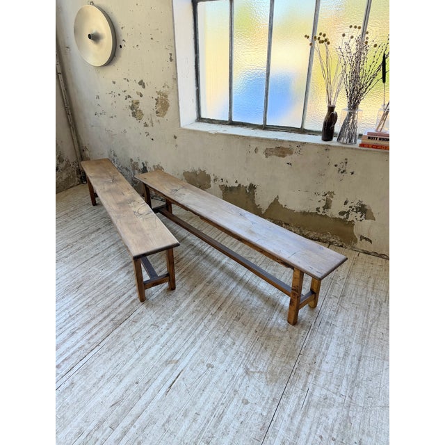 Vintage Rustic Farmhouse Benches in Oak, 1970s, Set of 2 For Sale - Image 17 of 18