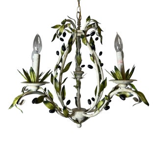 1990s Vintage 5-Light Italian Tole Olive Branch Chandelier For Sale
