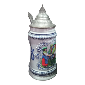 Vintage Thewalt German Beer Stein No. 187 – Hand‑Painted Bavarian Scene, Pewter Lid, West Germany