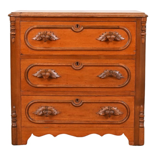Early Widdicomb Victorian Carved Walnut Chest of Drawers, Circa 1870 For Sale
