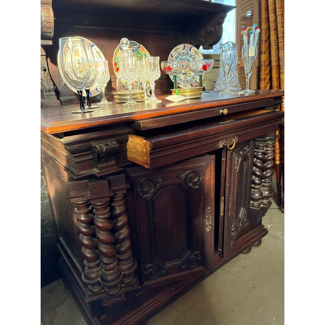 1920s Antique Renaissance Revival Sideboard With Barley-Twist Columns and Raised Plate Rack. 47”l X 24.5”d X 37”h For Sale - Image 5 of 10