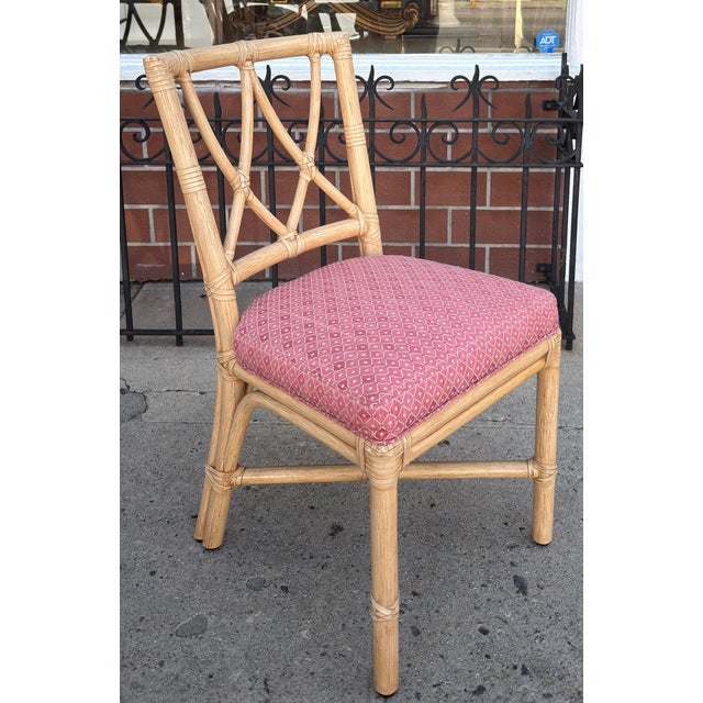 Modern Set of 6 Vintage McGuire Furniture Co Rattan Cross Hatch Lattice Dining Chairs For Sale - Image 3 of 7