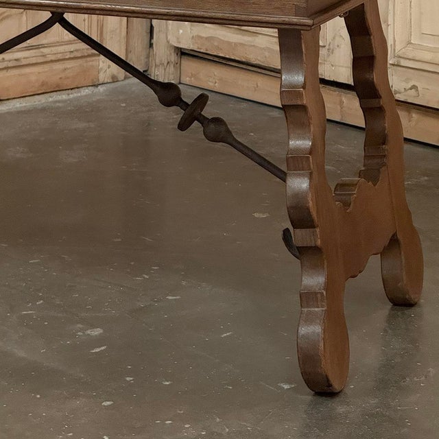 Wood Vintage Spanish Style Two-Drawer Writing Table With Hand-Forged Iron Supports For Sale - Image 7 of 18