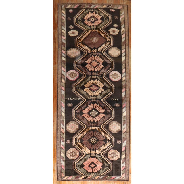 Black 20th Century Zabihi Collection Turkish Kars Anatolian Corridor Rug - 6'3" x 17' For Sale - Image 8 of 10