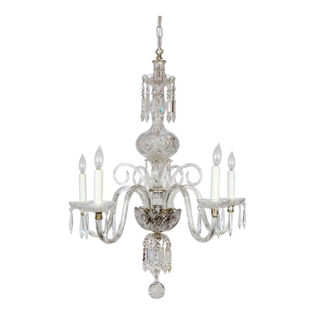 1920s Georgian Style Cut Crystal 5-Light Chandelier For Sale