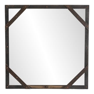 Vintage Sarreid Ltd. Patinated Brass Studded Wall Mirror, Mid-Century Modern, C. 1960s For Sale