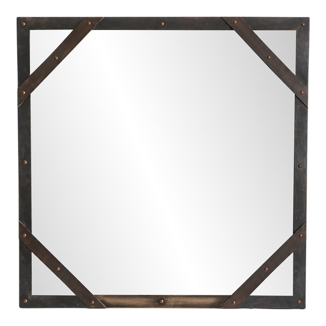 Vintage Sarreid Ltd. Patinated Brass Studded Wall Mirror, Mid-Century Modern, C. 1960s For Sale