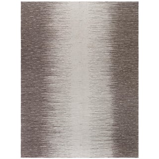 Abstract Modern Striated Flatweave Rug In Taupe And Beige "Pluvial" For Sale