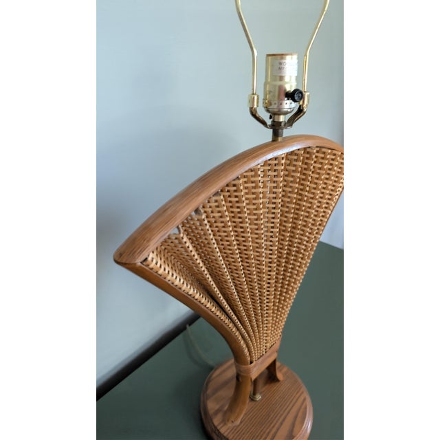 Vintage Woolums Wicker Rattan Fan Table Lamps, Pair of 2, Florida Made For Sale - Image 13 of 14