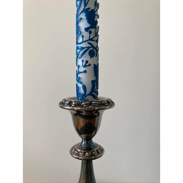 Silver English Georgian Design Silver Plate Tall Candlesticks- A Pair For Sale - Image 8 of 12