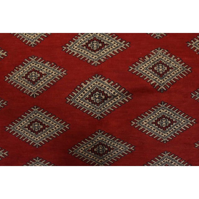 Red Bokhara Jaldar Rug 4’11” X 7’7” Red Wool Tribal Hand-Knotted Oriental Carpet For Sale - Image 8 of 12
