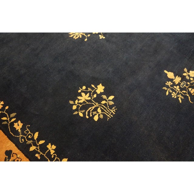 Navy Blue 1920s Blue Navy Vase Floral Antique Chinese Peking Carpet 9'2" X 11'6" Rug For Sale - Image 8 of 10